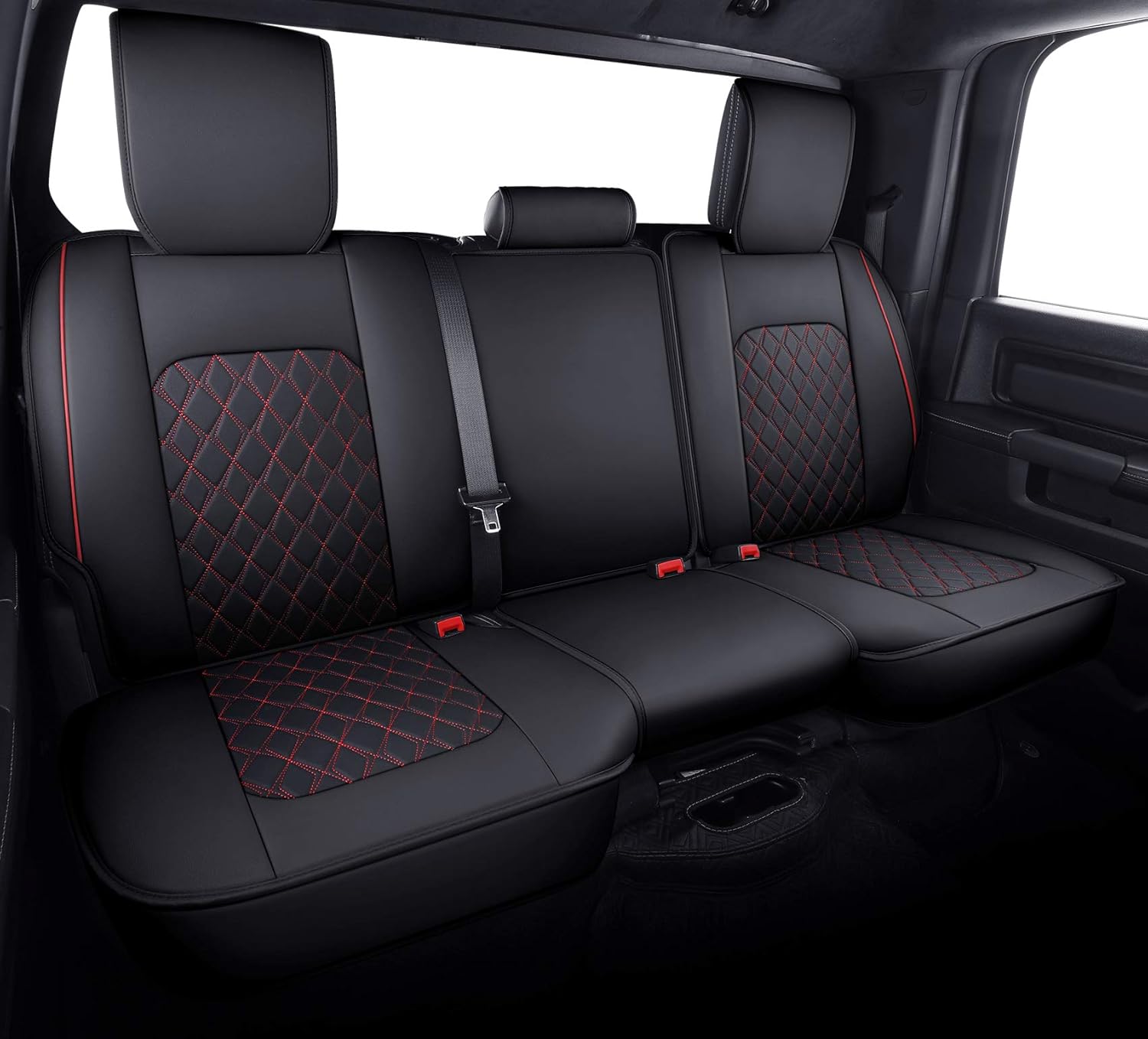 Black-Red Waterproof Leather Front Seat Covers for Dodge Ram Pickup W6797