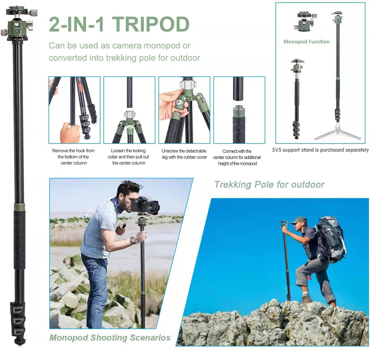 64 inches Aluminium 4-Section Camera Tripod Convertible to Monopod R26331