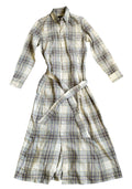 Tan/Blue Women's Tartan Pattern Maxi Dress Z343