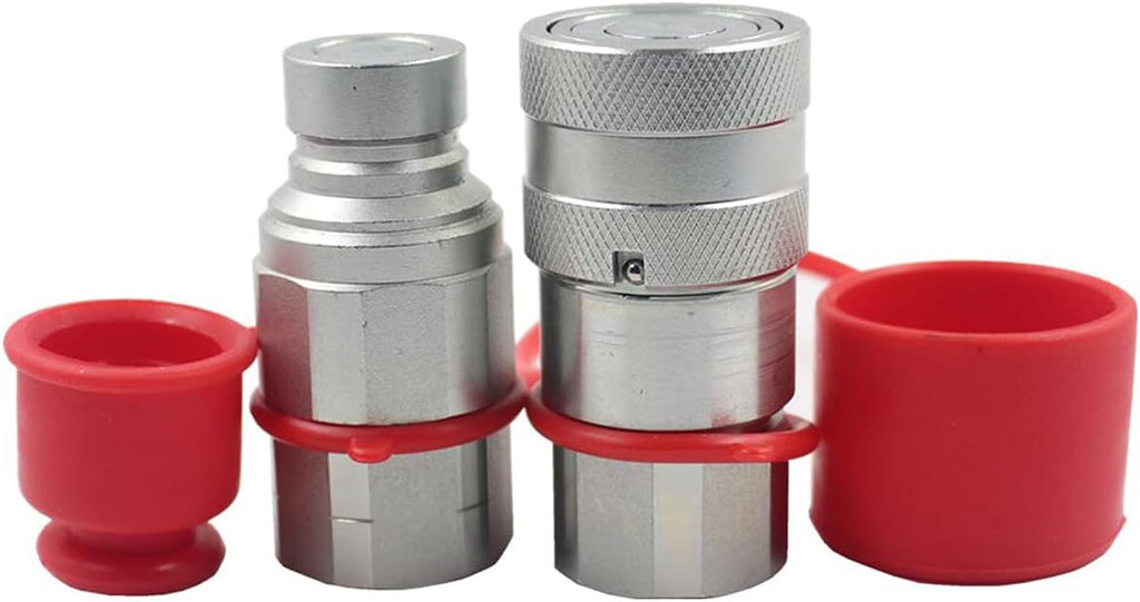 2-Sets ISO16028 1/4" Flat Face Hydraulic Quick Connect Coupling Set with Black Dust Cap NPT Thread I296249