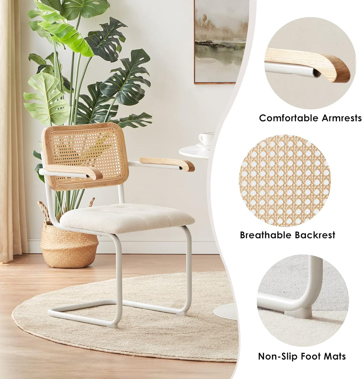 White Teddy Velvet Dining Chairs Set of 2 with Armrest E585