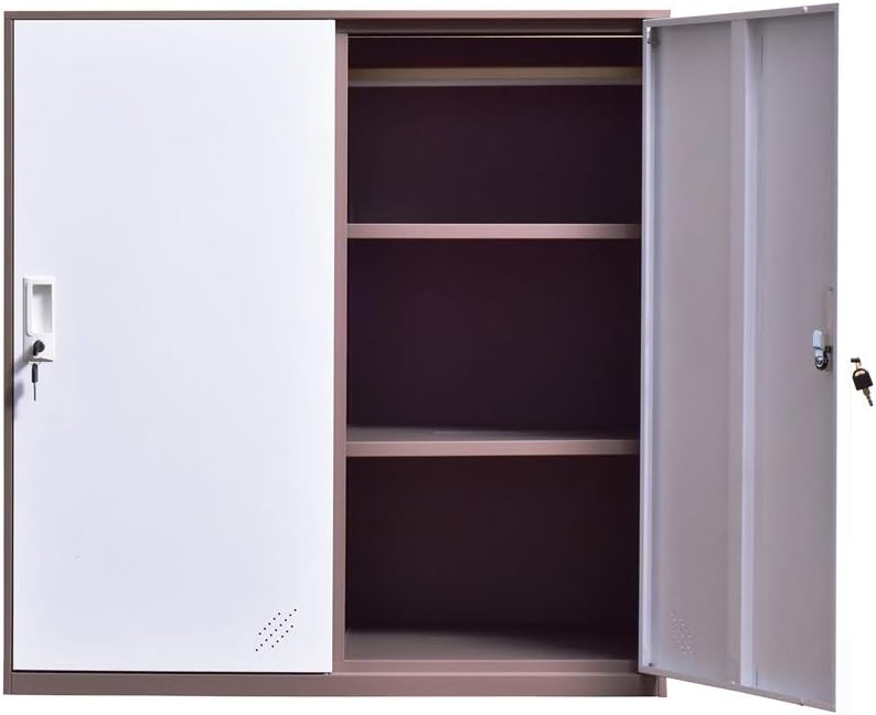 White Metal Storage Cabinet with Doors and Lock I858297