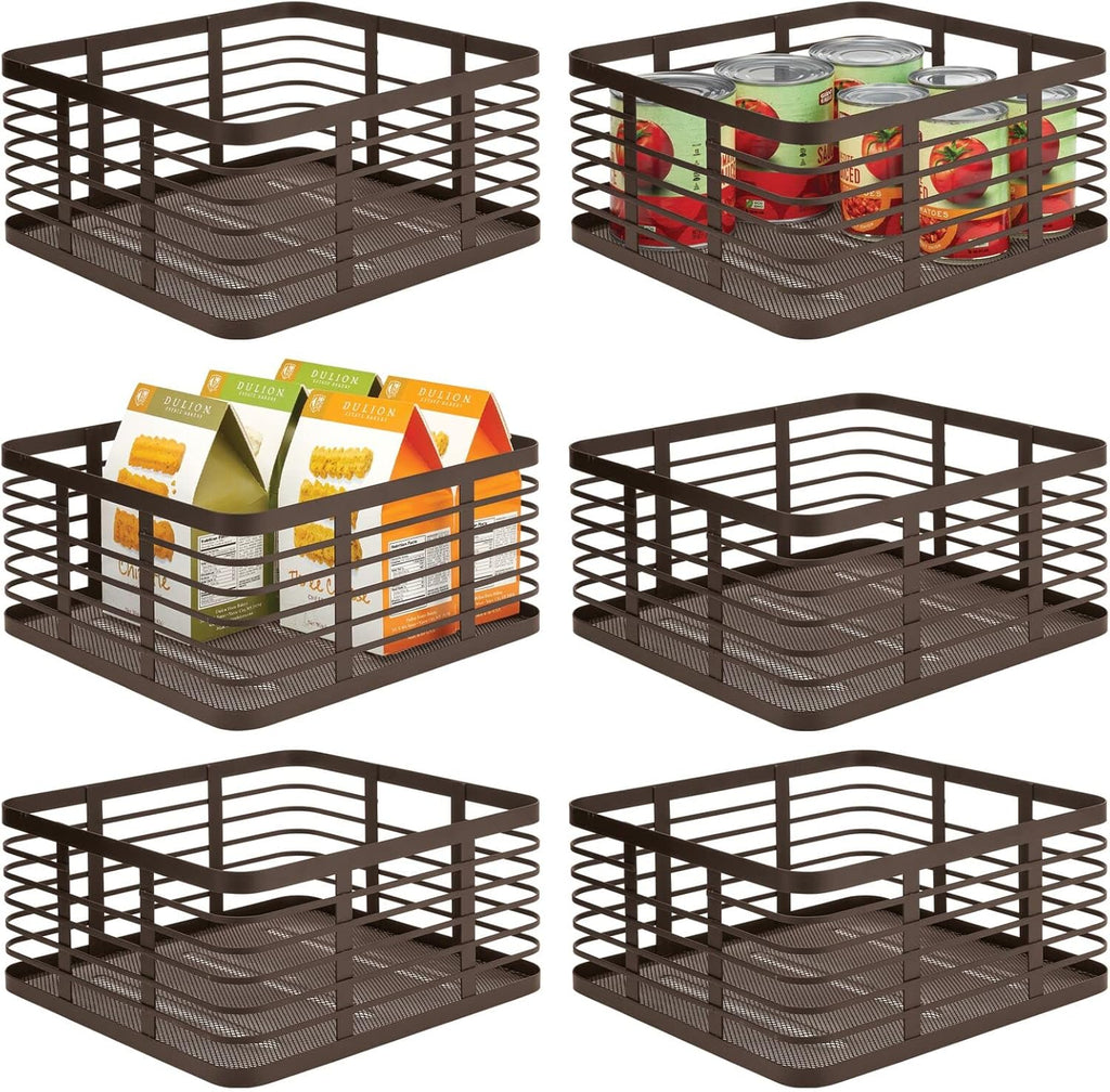 Metal Wire Food Organizer Storage Bin Baskets, 6 Pack, Black W96595