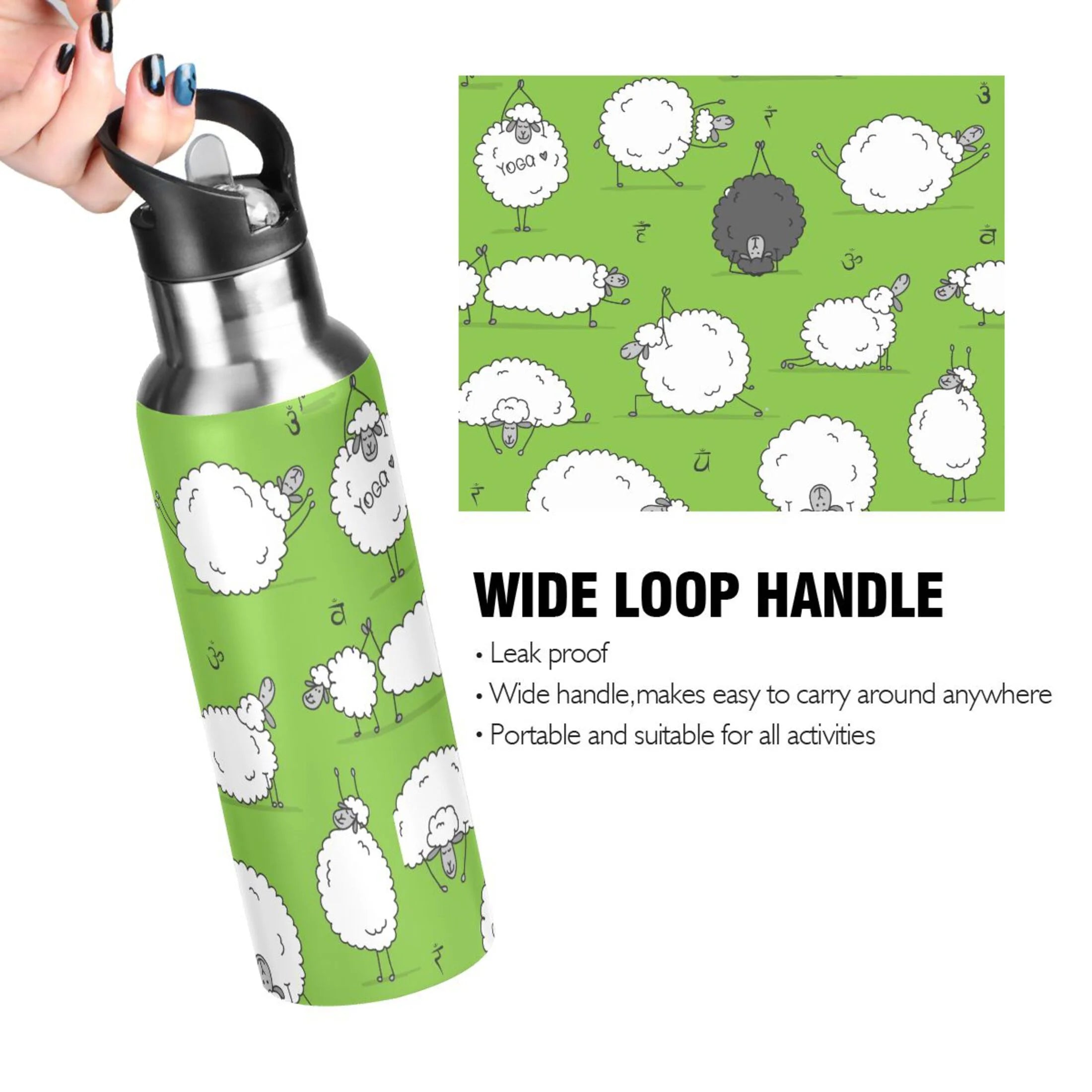 Green Stainless Steel Insulated Water Bottle with Straw Lid B592062