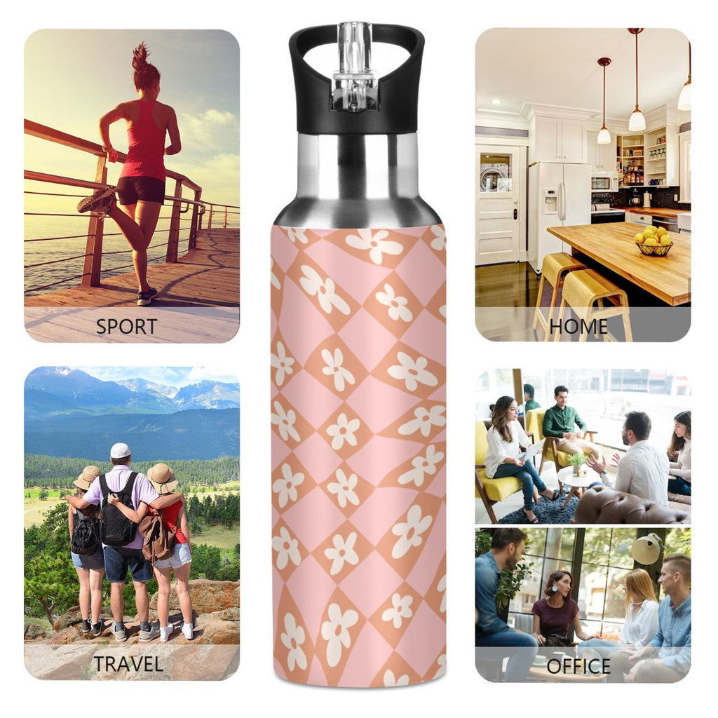 Pink-orange Lattice Flower Stainless Steel Insulated Vacuum Flask U136840