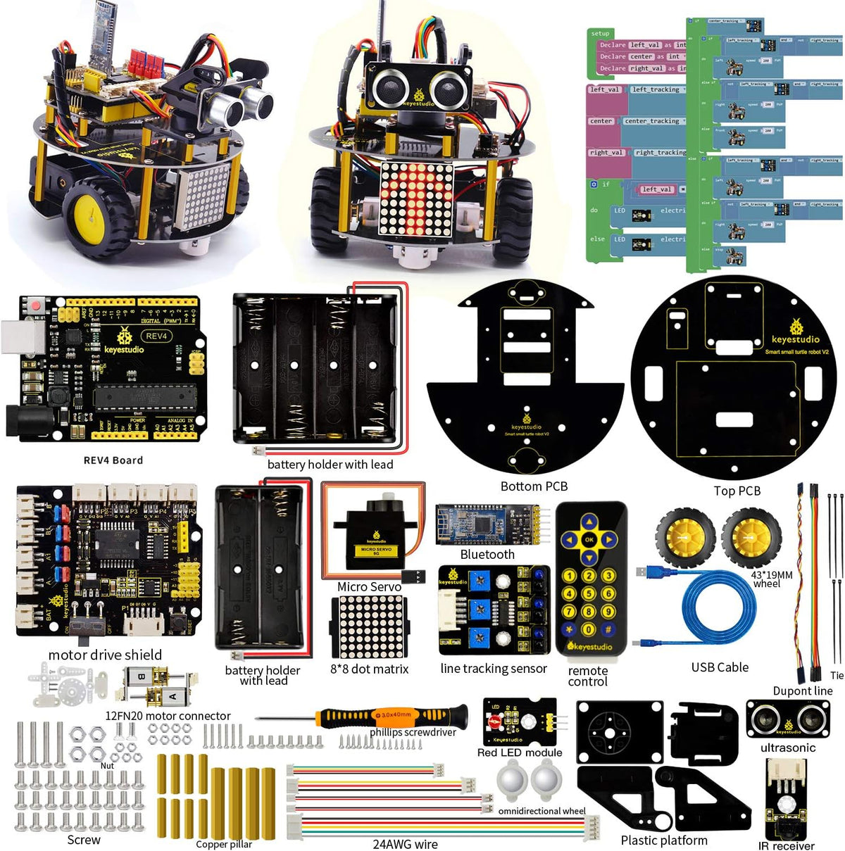 Turtle Smart Robot Car Kit for Arduino with IR Remote and Bluetooth Control I68855