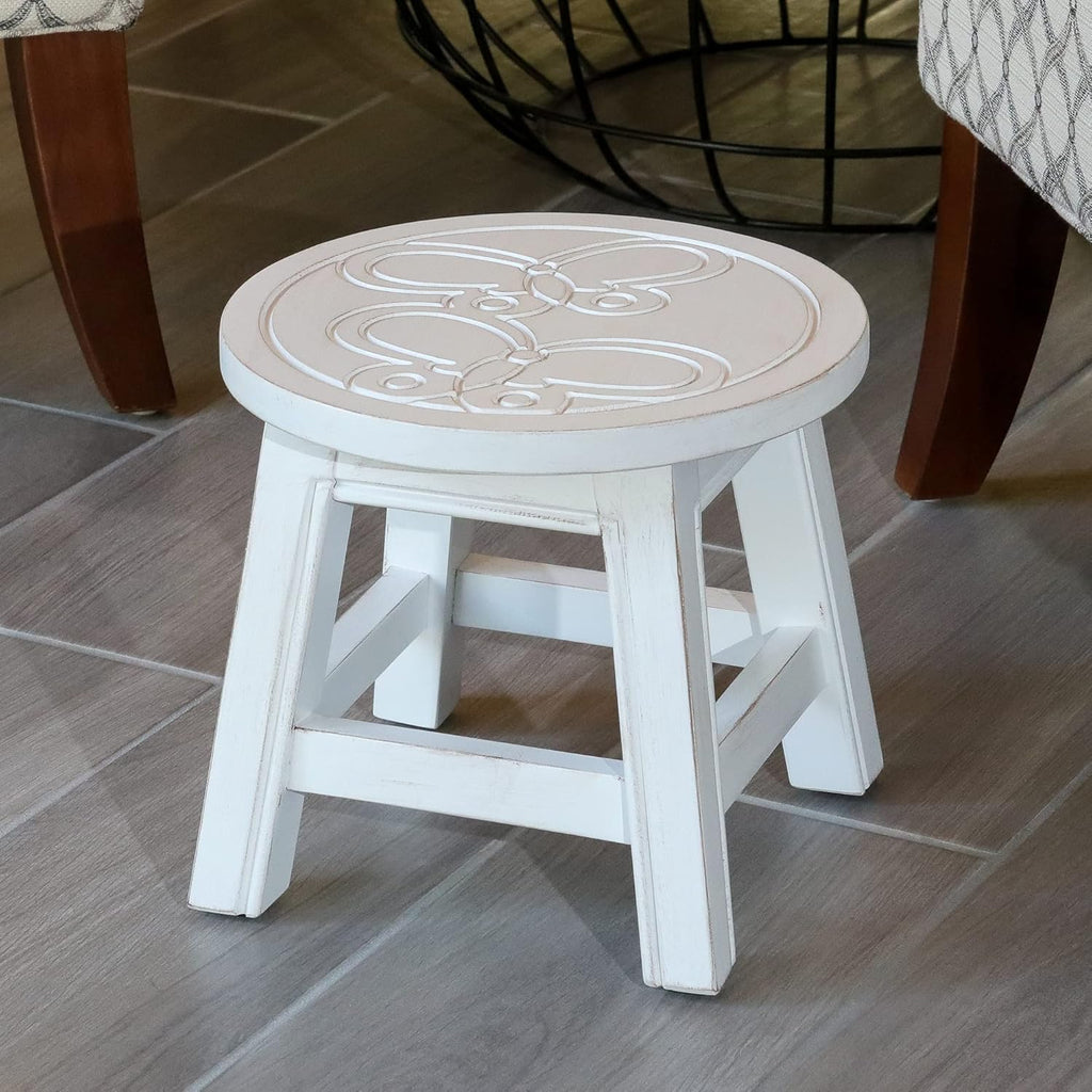 Antique White Carved Wooden Step Stool T506