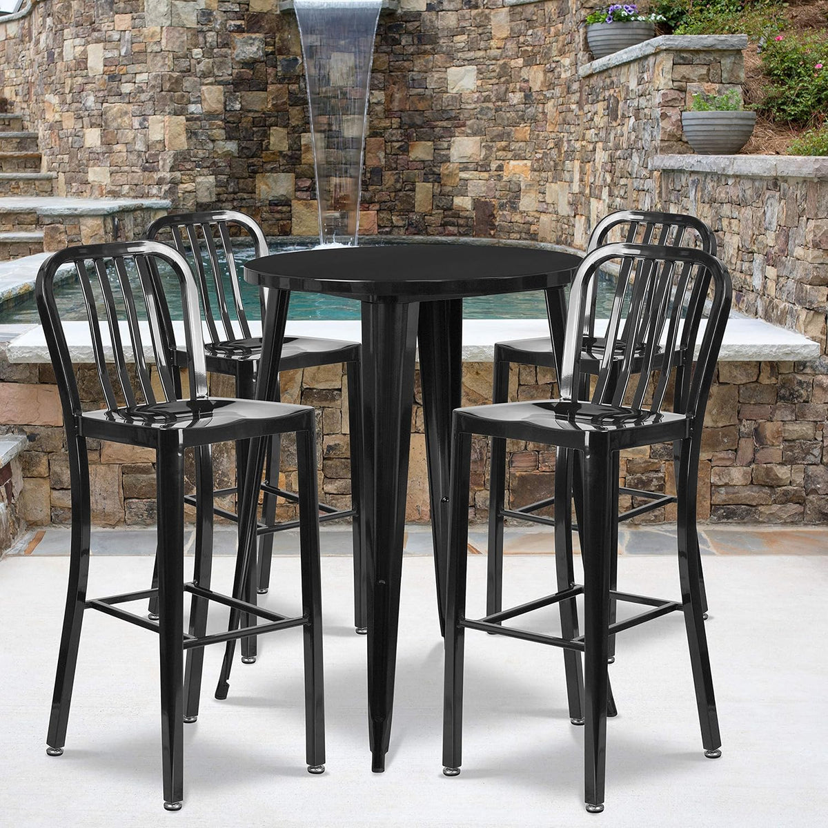 Silver Metal Bar Table Set with 4 Stools R134