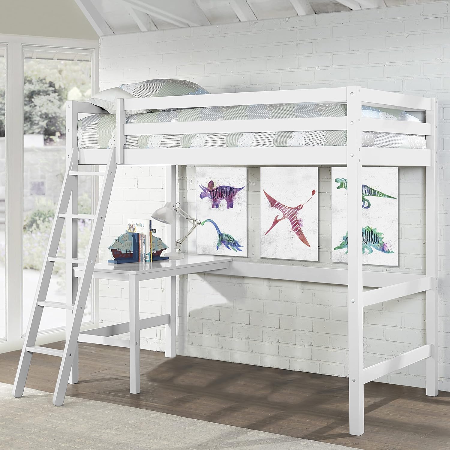 Twin Loft Bed, White D601