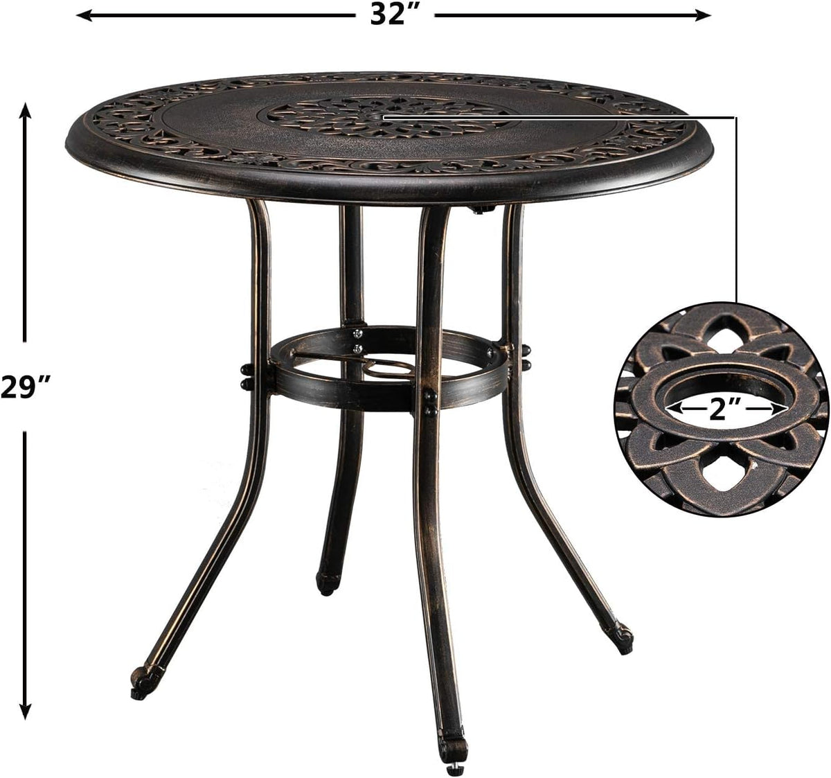 Patio Dining Table with Umbrella Hole, Cast Aluminum Outdoor Furniture I337523