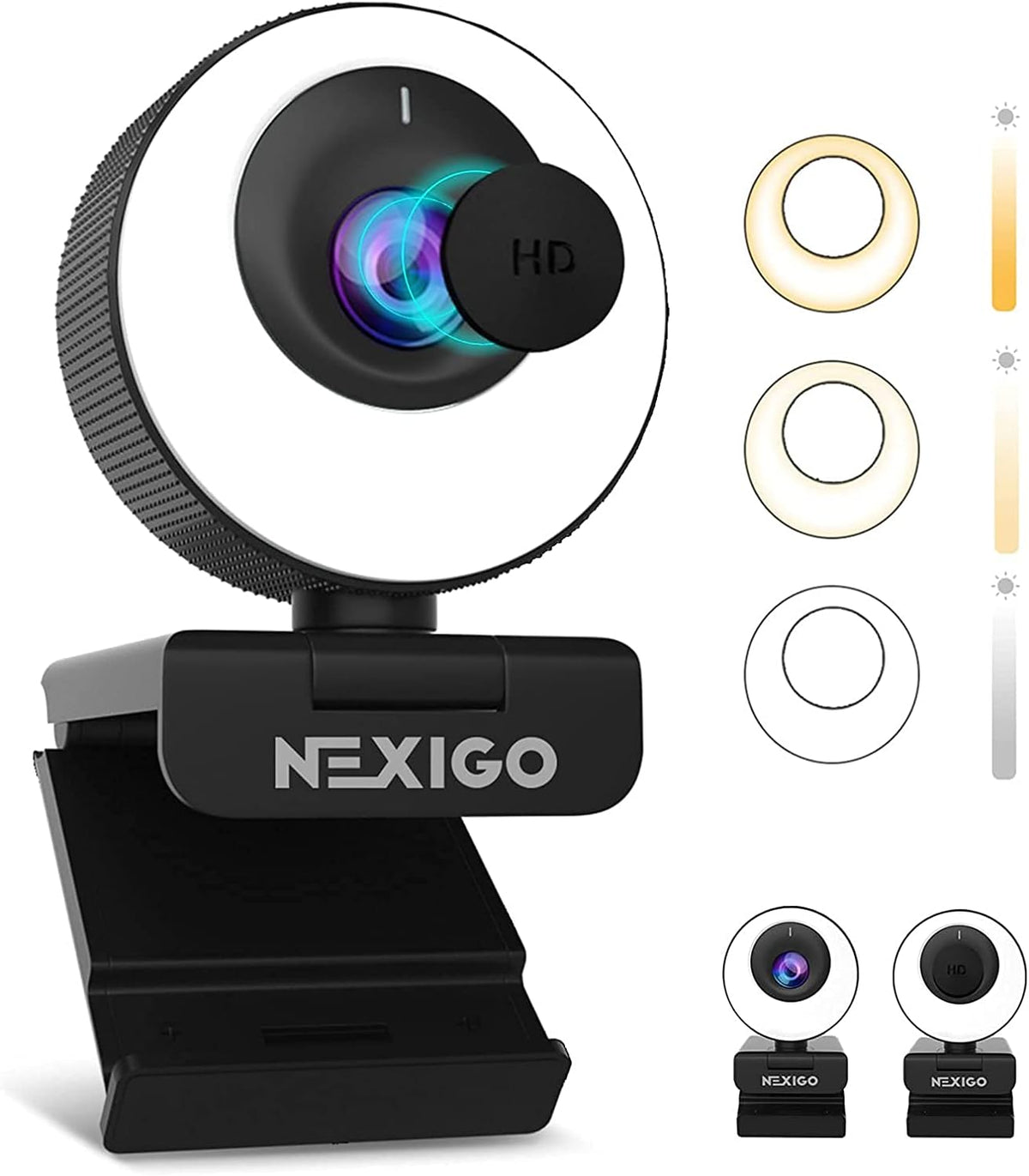 1080P FHD ePTZ Webcam with Ring Light and Privacy Cover R76765