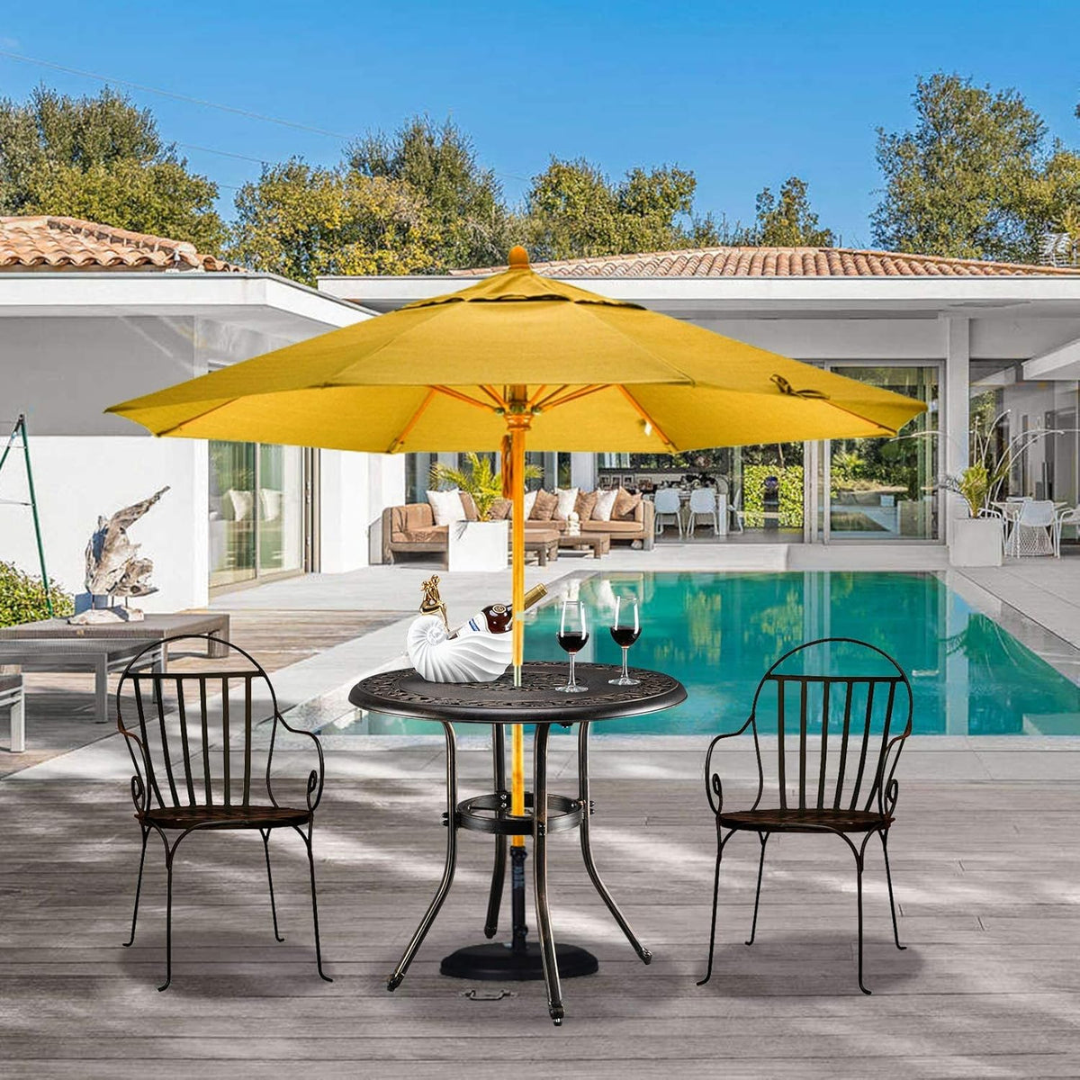 Patio Dining Table with Umbrella Hole, Cast Aluminum Outdoor Furniture I337523