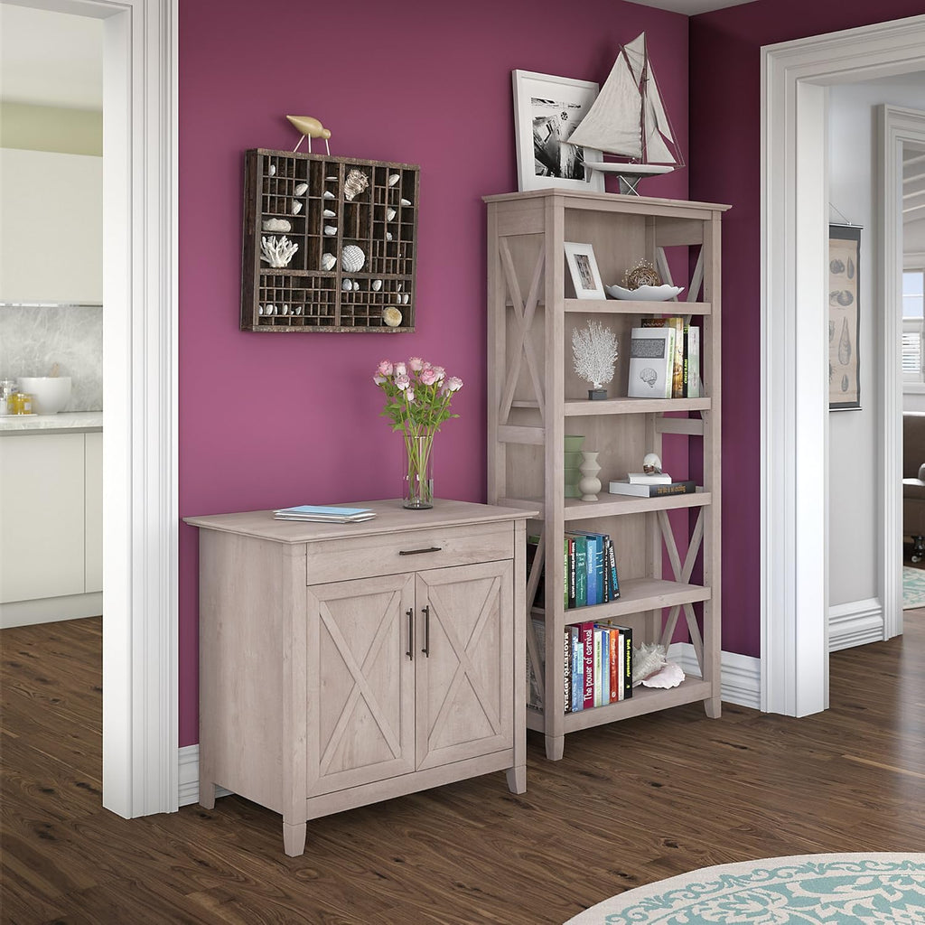 Secretary Desk with Storage and 5 Shelf Bookcase V2478