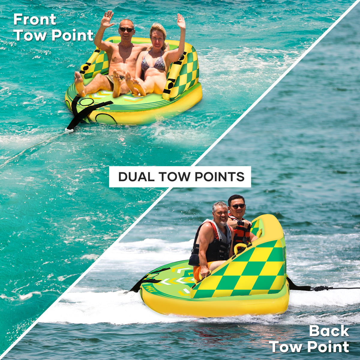 Green Inflatable Towable Tube with Foam Seats & Handles B730670
