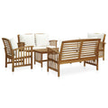 5 Piece Cream White Cushioned Acacia Wood Patio Lounge Set X9132