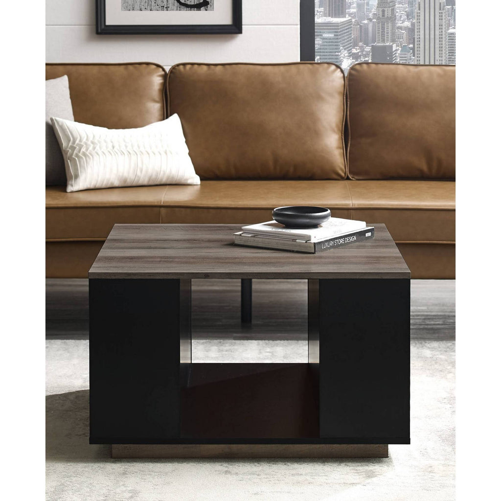 Solid Black/Gray Wash Square Storage Coffee Table E931287
