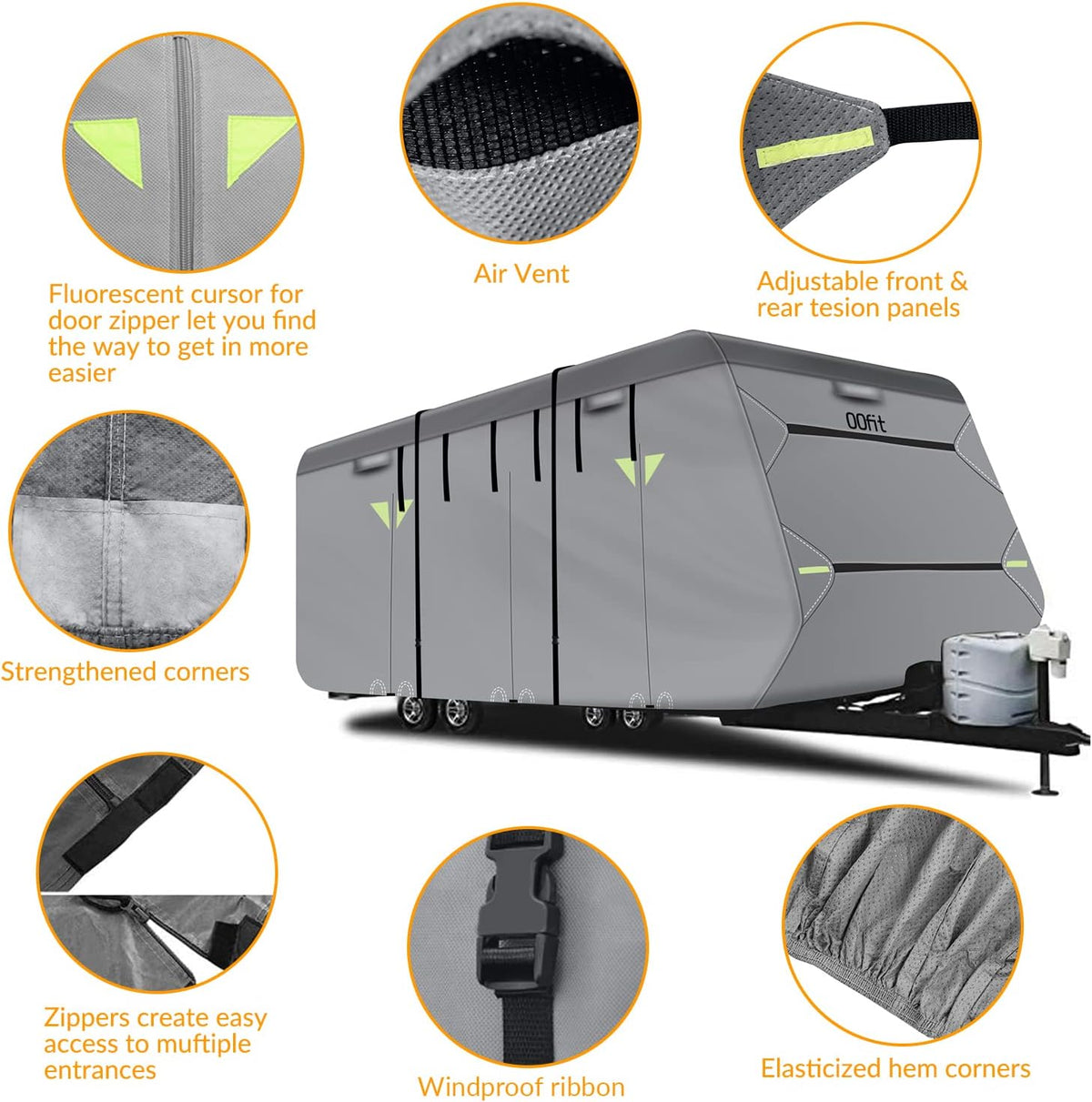 5 Layers Waterproof Travel Trailer RV Cover with 2 Windproof Straps Q6989