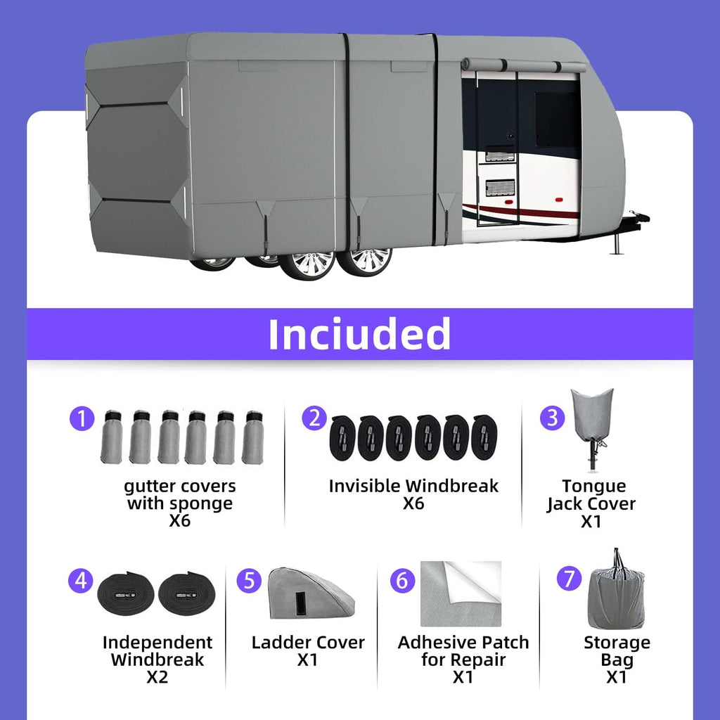 7 Layers Top Camper Cover for 24' to 27' RV with Tongue Jack Cover X7305