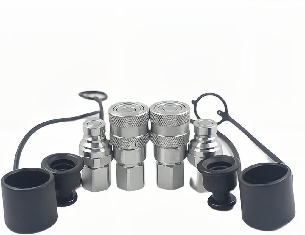 2-Sets ISO16028 1/4" Flat Face Hydraulic Quick Connect Coupling Set with Black Dust Cap NPT Thread I296249