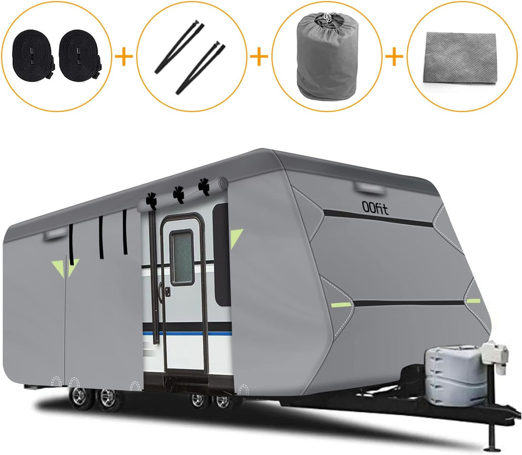 5 Layers Waterproof Travel Trailer RV Cover with 2 Windproof Straps Q6989