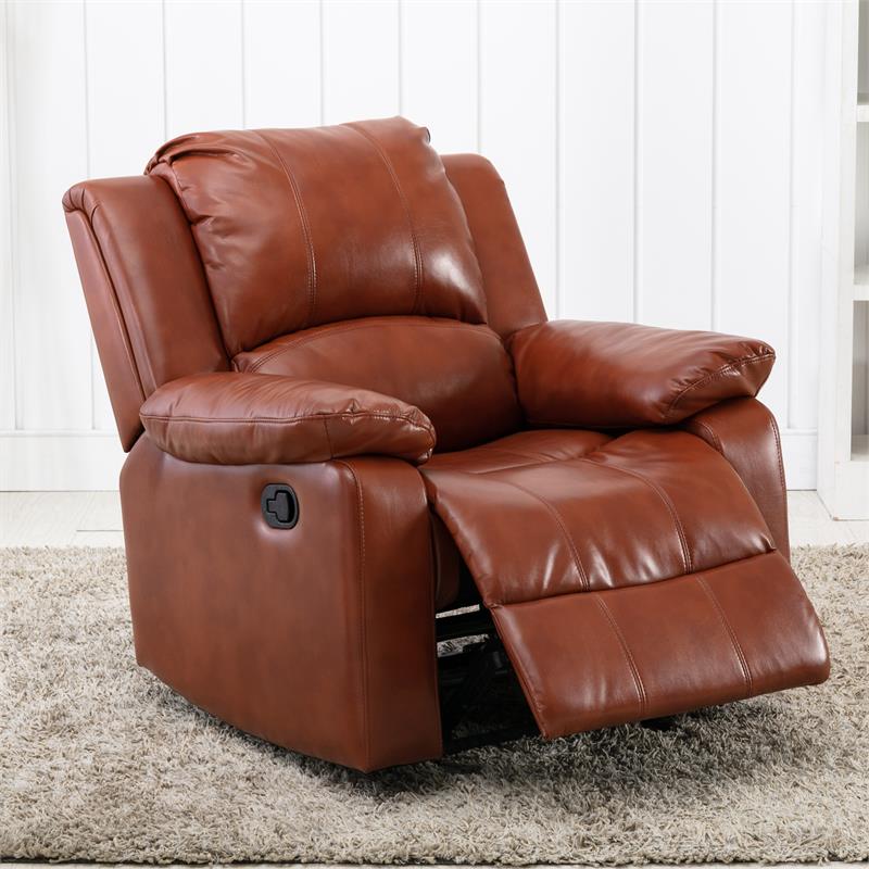 Caramel Faux Leather Glider Rocker Recliner F6390