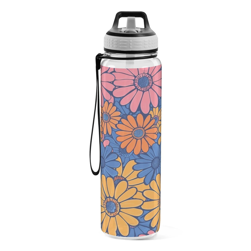 Blue and Pink Flowers 32oz Tritan Sports Water Bottle with Straw R168