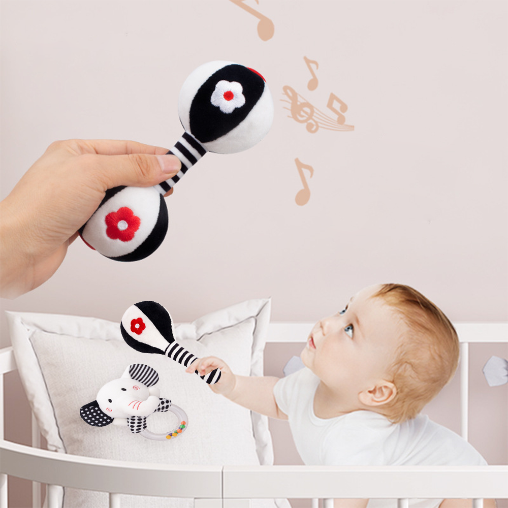 3PCS Soft High Contrast Black and White Baby Rattles S2316