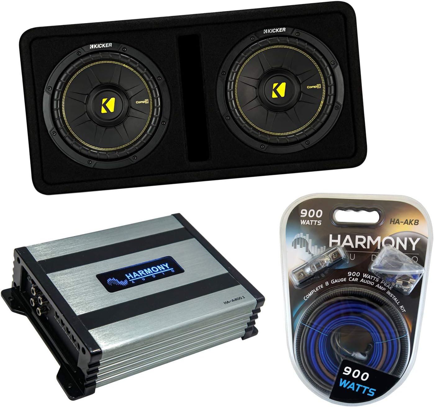 Dual 10" CompC Ported Sub Box Enclosure with 800 Watt Amplifier and Amp Install Kit R751995