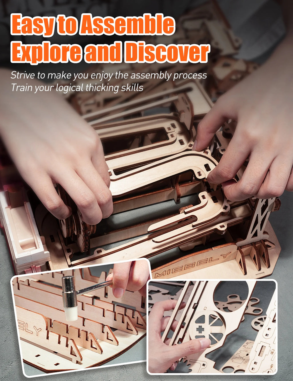 3D Wooden Puzzles Marble Run Model Building Kits with Motor V8921