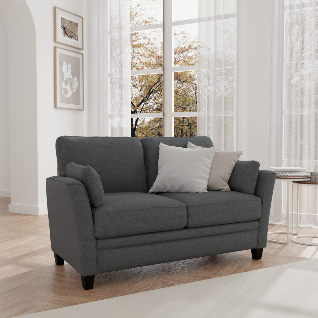 Gray Upholstered Loveseat with 2 Pillows L106
