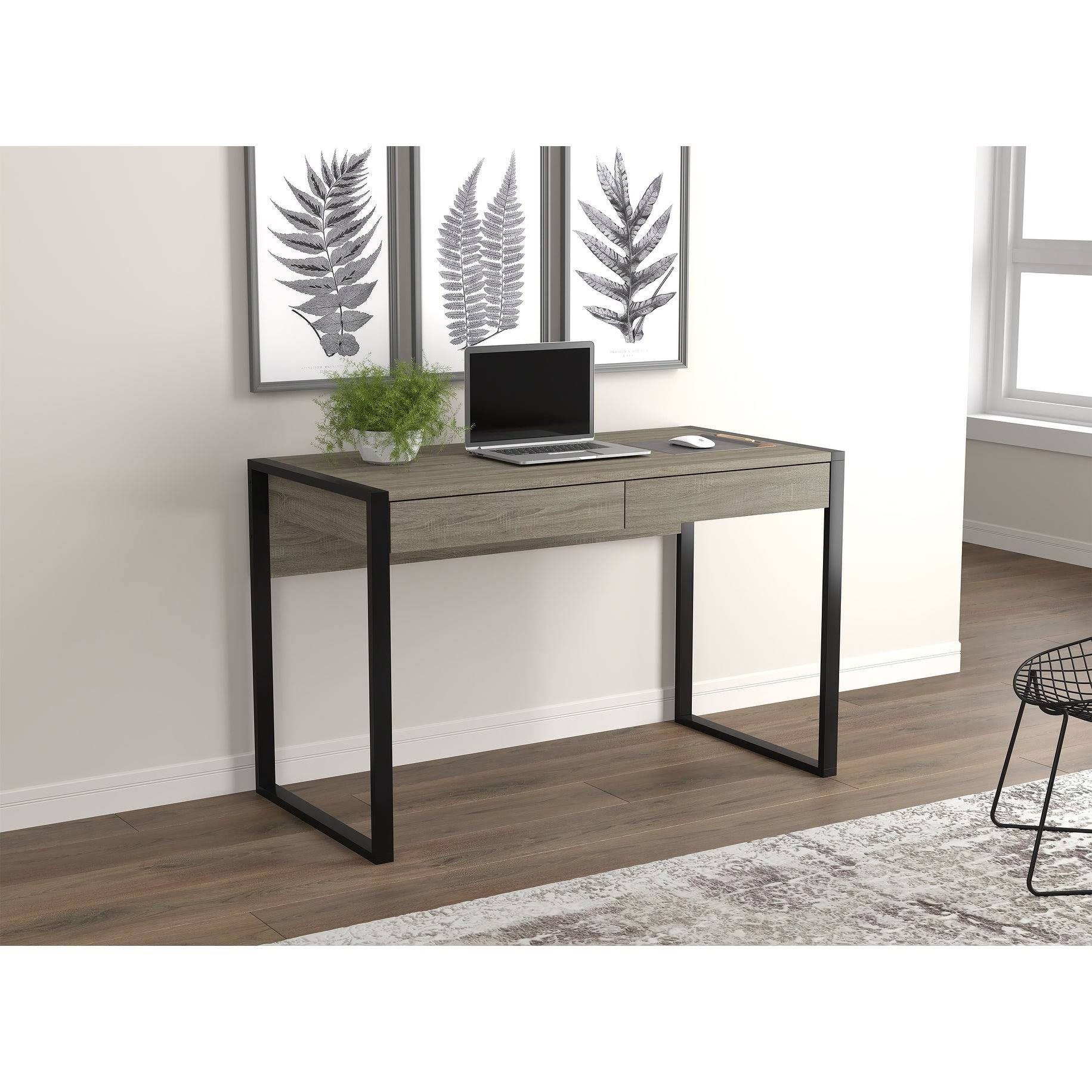 Dark Taupe 2-Drawers Computer Desk with Black Metal K453