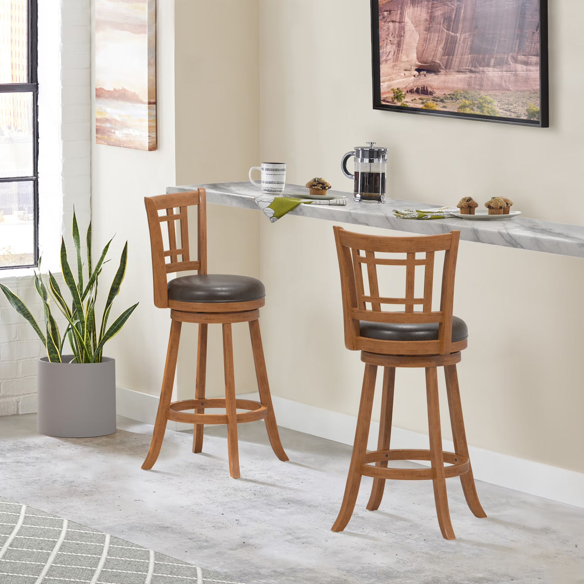 Brown Swivel Bar Stool W7138