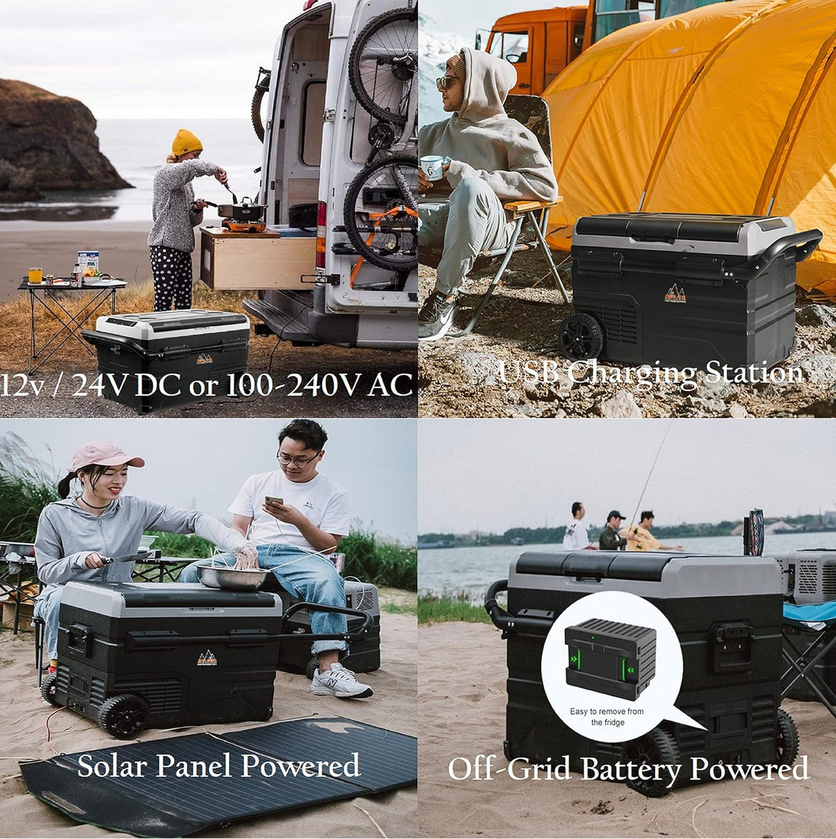 Portable Battery Operated Camping Fridge with Wheels, Dual Zone Freezer H2737