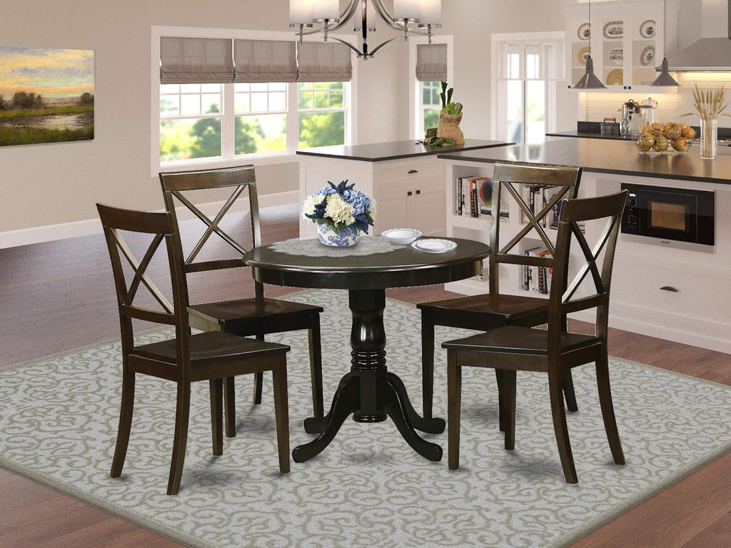 5-Pc Solid Wood Kitchen Table and 4 Chairs Set Cappuccino Finish W872