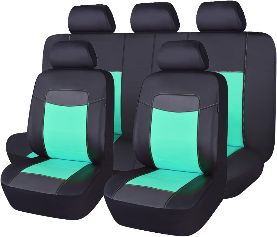 Black Leather Waterproof Car Seat Covers Full Set J356
