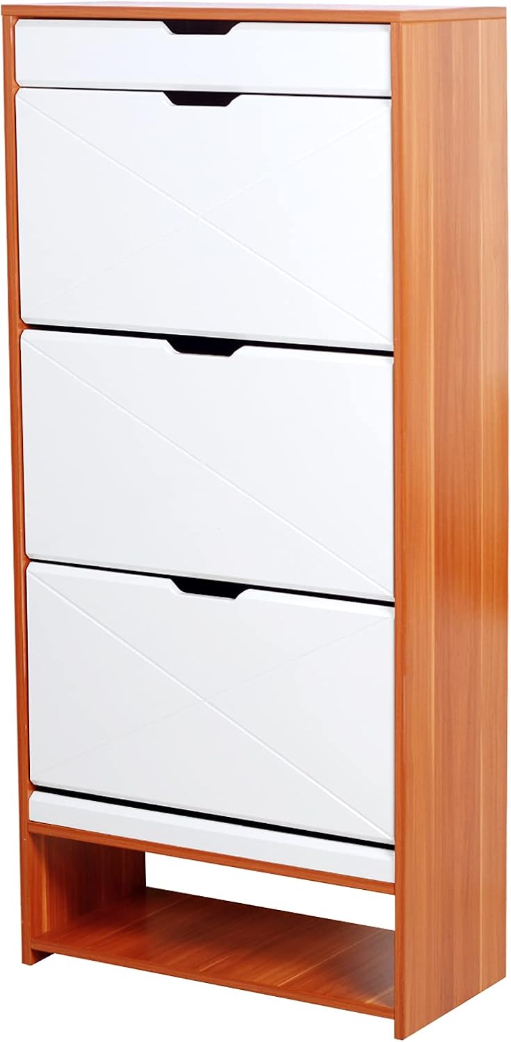 Shoe Storage Cabinet Wood with Doors and Shelves, 4 Fold Out Drawers Z482