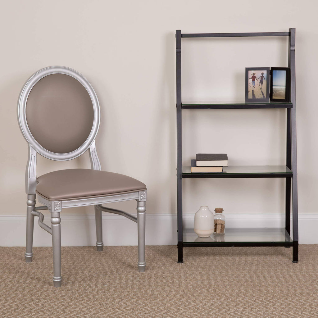 2 Pk. King Louis Chair with Taupe Vinyl Back and Seat and Silver Frame J9908