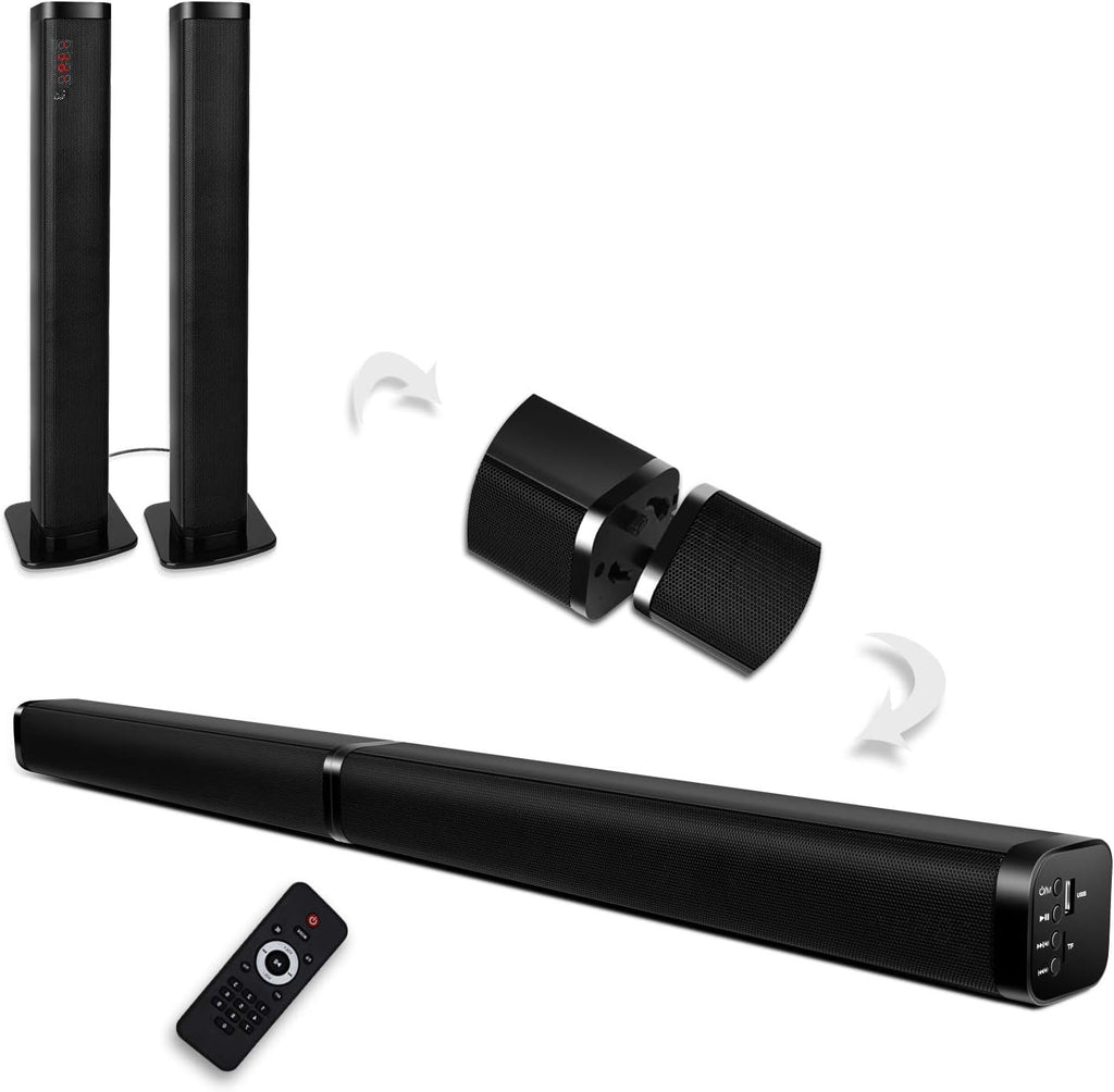 2 in 1 Home Theater Surround Sound System Soundbar Speaker with 4 Driver Speakers, Wall Mountable, Pack of 2 E967