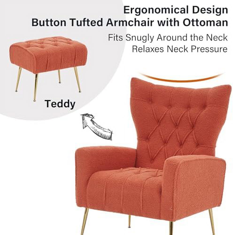 Velvet Accent Chair with Ottoman Button Tufted Armchair N91176