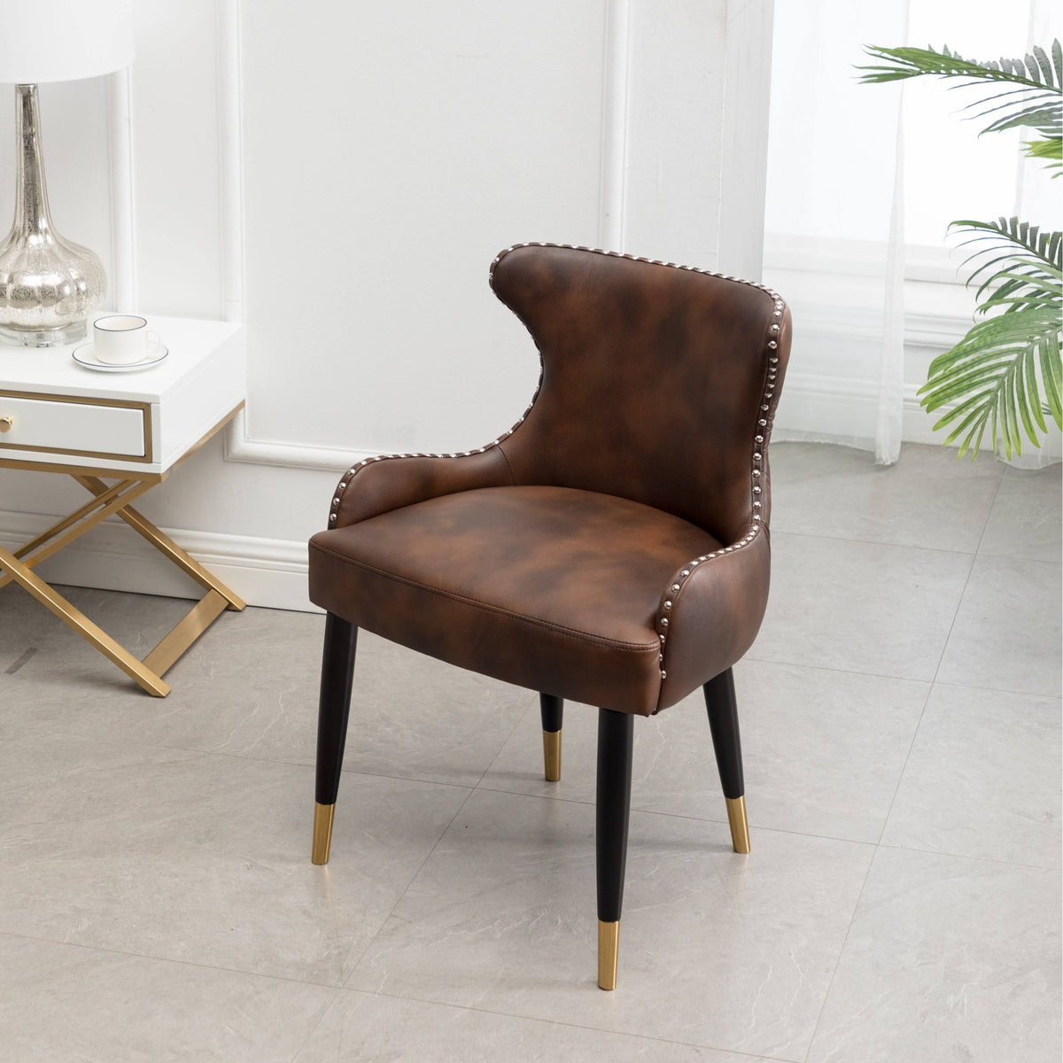 Brown Faux Leather Tufted Accent Chair R97156
