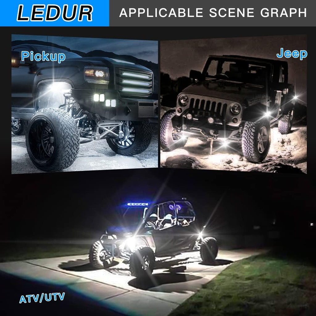 4Pods LED Rock Lights White with Switch Wire Harness H258