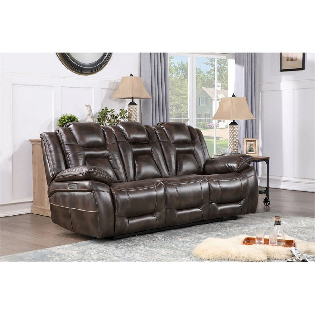 Brown Faux Leather Dual Power 3PC Set J2397