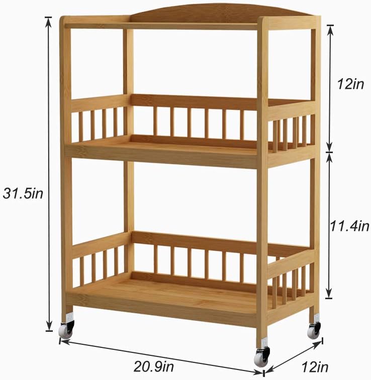 3-Tier Bamboo Storage Utility Cart on Wheels Z5615