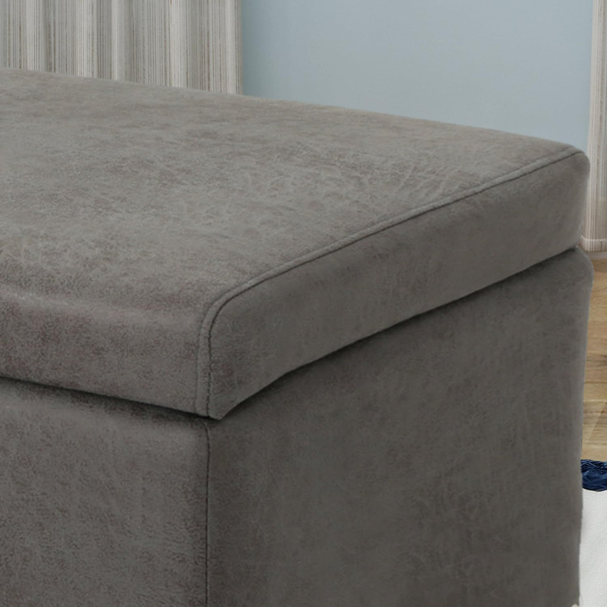 Slate Microfiber Storage Ottoman D8899
