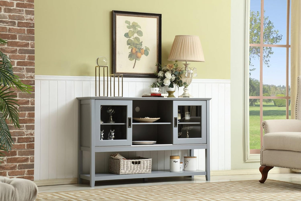 Gray Wood Sideboard Cabinet with Sliding Doors L8941