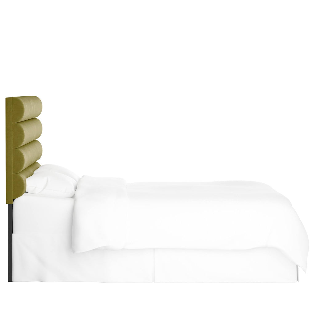 California King Horizontal Channel Headboard Green Velvet L43776