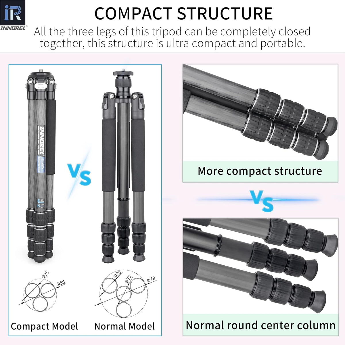 Carbon Fiber Tripod Portable Compact Travel Tripod with Panoramic Ballhead Center Column O857