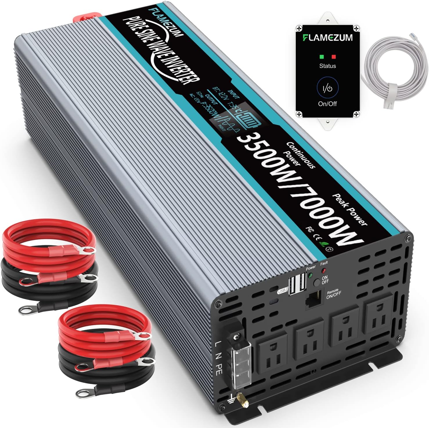 1500 Watt 12V DC to 110V AC Power Inverter with 2 USB Ports, Pack of 2 S492