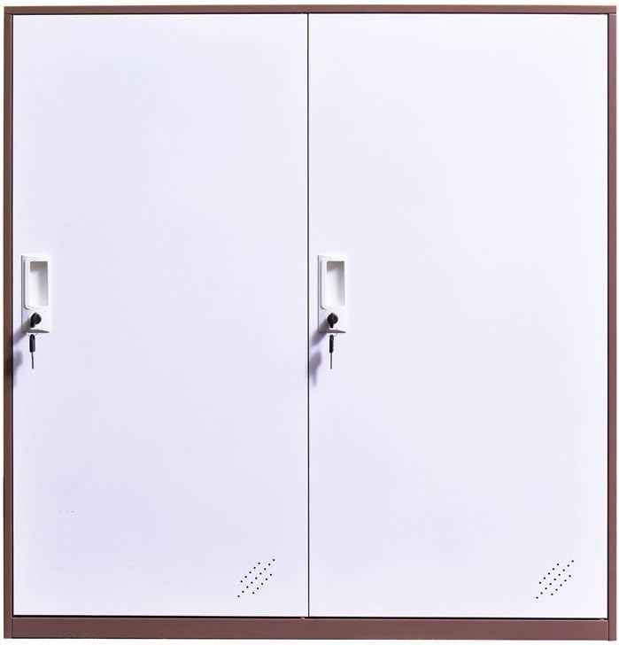 White Metal Storage Cabinet with Doors and Lock I858297