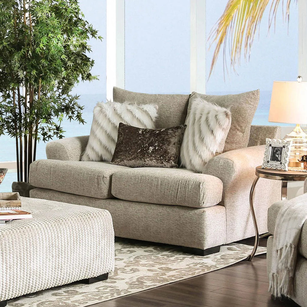 Beige Fabric Living Room Set 3pcs J1758